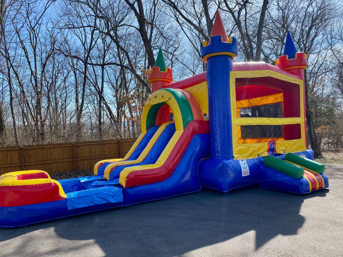 Castle bouncy house with slide and splash pool